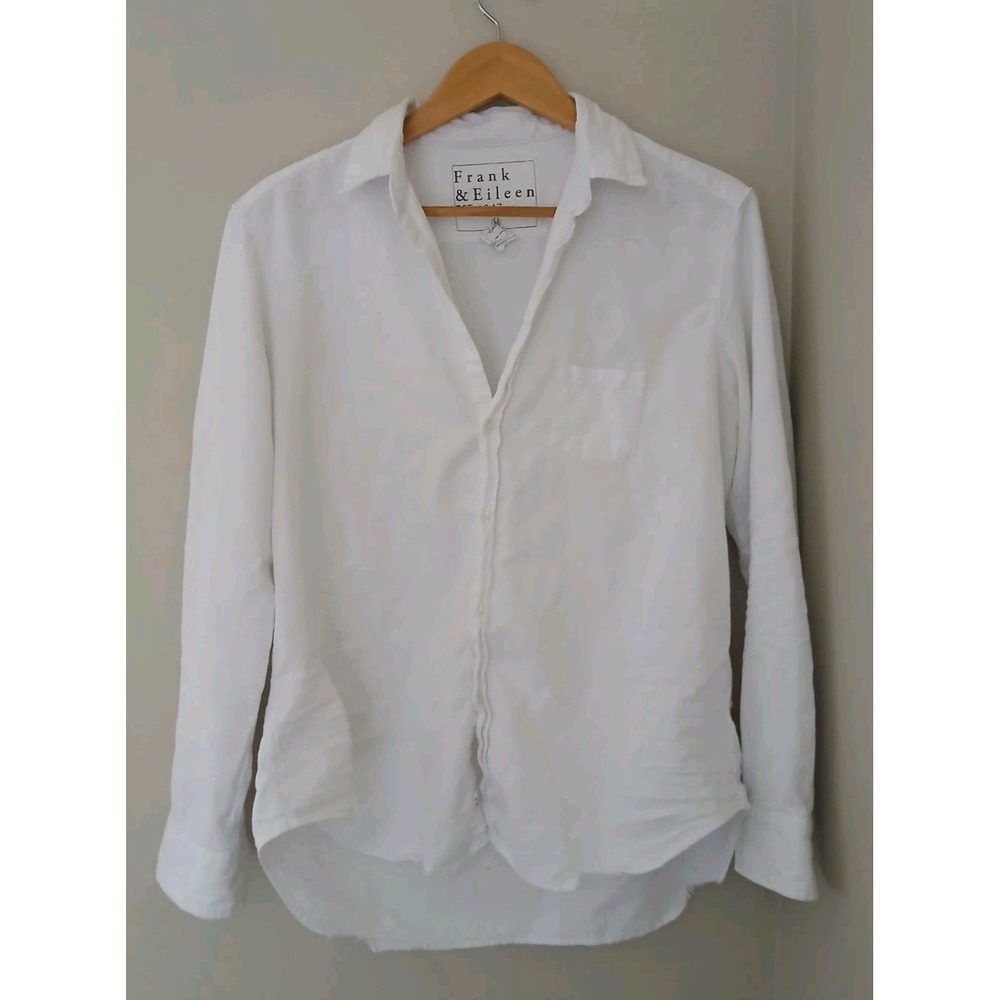 Frank & Eileen 'Eileen' Button Down Blouse Size Medium White Tattered FLAWS